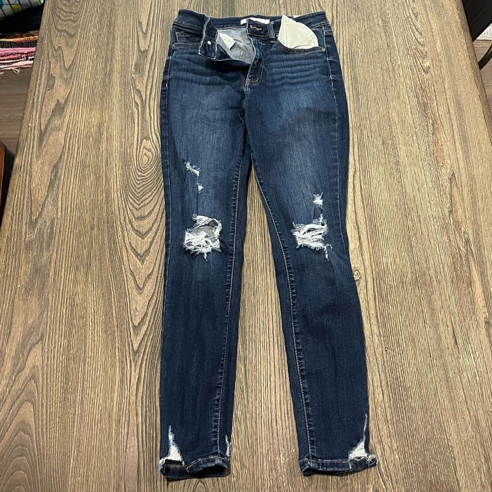 Cunina Super High Rise Ankle Skinny Jeans Distressed Denim Dark Wash Size 7